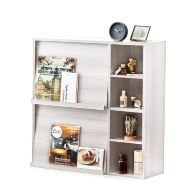 Imagen de Iris Ohyama, Mueble de almacenaje con 4 estantes y 2 puertas plegables / Armario madera Estante plegable, Diseño,Modular, Oficina, Casa biblioteca Flap Rack FR F2 Roble Blanco
