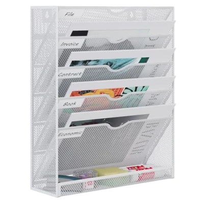 Imagen de EasyPAG organizador de archivos pared con malla A4 mejorado 6 niveles para colgar en la pared, almacenamiento revistas, color blanco