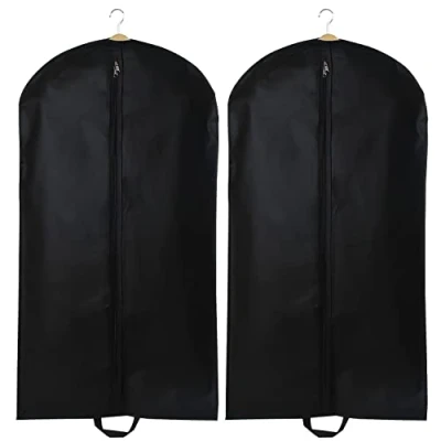 Imagen de 2 bolsa de traje, protector ropa transpirable colgante, funda antipolvo plegable, organizador con cremallera,Para organización guardarropa y viaje (negro)