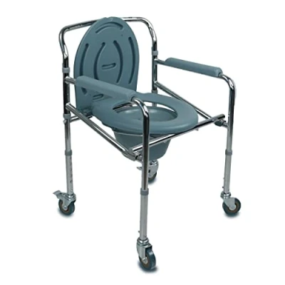 Imagen de Mobiclinic, Silla con WC, Muelle, Acero, WC inodoro para personas mayores, orinal plegable, Reposabrazos, Asiento ergonómico, ruedas, Conteras antideslizantes, 1 unidad