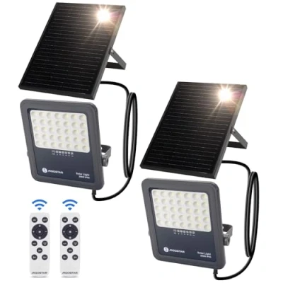 Imagen de Aigostar Foco proyector LED solar con control remoto,Focos solare de 200W,2000LM,luz blanca fría 6500K,IP65 impermeable Luz exterior,para jardín,terrazas,garajes,cable 2M,Paquete 2