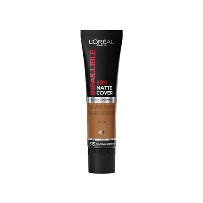 Imagen de L&#039;Oréal Paris Base De maquillaje mate alta cobertura, Resistente al agua larga duración Ligera y matificante SPF 25 Infaillible 32H Matte Cover Tono: 315 Neutro 30 ml