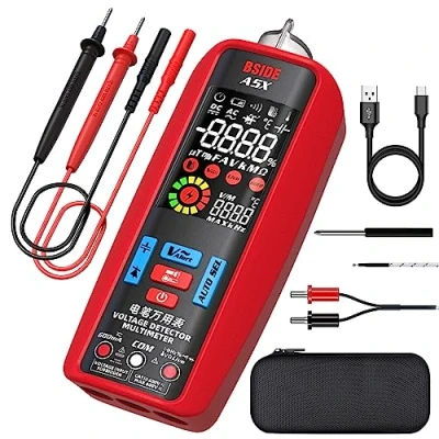 Imagen de BSIDE Multímetro Digital Profesional Inteligente Polímetro de Bolsillo Recargable LCD Color Comprobador Multifunción Voltaje Corriente Capacitancia Temperatura Diodo Continuidad Ohm Hz con Funda