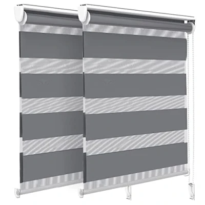 Imagen de VOUNOT Juego de 2 Estores Enrollables Doble Capa Noche y Día, Persianas Interior para Ventana, Translúcido Oscurecido, Color Gris, 80 x 150 cm