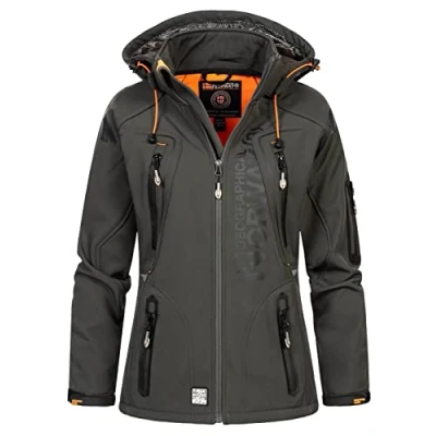 Imagen de Geographical Norway Chaqueta para mujer con capucha desmontable Softshell Tassion exteriores gris/naranja M