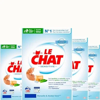 Imagen de Le Chat Lavado en polvo Sensitive Marsella &amp; Aloe Vera Embalaje para el beneficio 4x38 Lavados