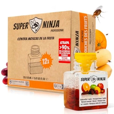 Imagen de Super Ninja Trampa para Moscas de la Fruta Pack 12 Atrapamoscas ecológica Alta eficacia Cocina e Interior hasta 3 semanas