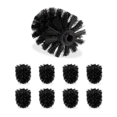 Imagen de Relaxdays Set de 9 Cepillos Recambio Escobilla WC, Baño, Cabezal Repuesto, Plástico, 12 mm Rosca, ⌀ 7 cm, Negro