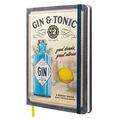 Imagen de Nostalgic Art Cuaderno retro punteado, Gin Tonic Drinks &amp; Stories Idea de regalo para amante a cóctele, Bullet Journal dotted, Diseño vintage, A5