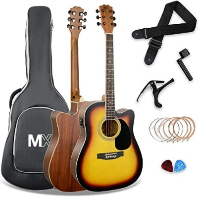 Imagen de 3rd Avenue Pack de guitarra electroacústica calidad avanzada y tamaño estándar con cortadura tapa anterior abeto en color sunburst