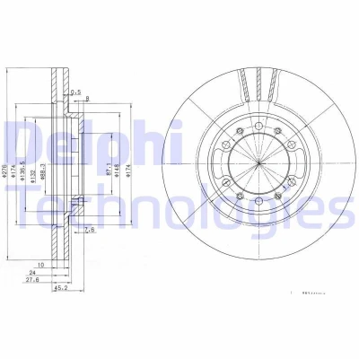 Imagen de DELPHI BG3099 Disco de freno 276 24 6 ventilado aceitado sin procesar cojinete rueda, anillo sensor ABS MITSUBISHI: Galloper, L200 III Pick up