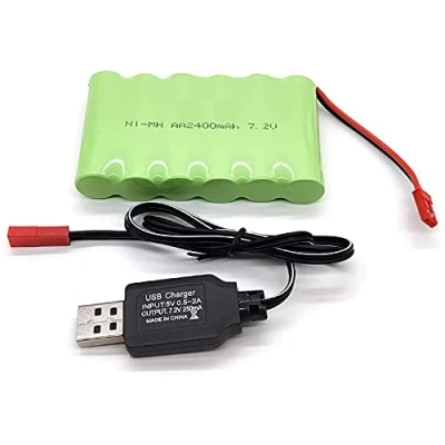 Imagen de YUNIQUE GREEN CLEAN POWER Batería Recargable 7.2V 2400mAh Ni MH AA para Vehículos RC Compatible con WLtoys K989, dji Tello Alta Capacidad, Larga Duración Cable USB Incluido, Verde