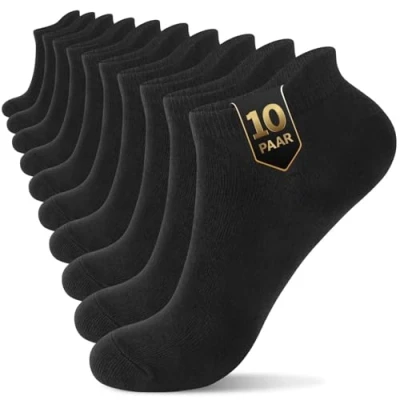Imagen de YouShow 10 Pares Calcetines Tobilleros Hombre Mujer, Algodón Cortos Calcetine, Deportivos Transpirable Unisex Negro Talla 39 42