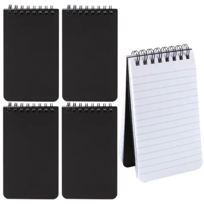 Imagen de GEBETTER 4 Libretas Pequeñas de Bolsillo Negras Mini Libreta a7 con Espiral Cuaderno Pequeño 75 Hojas Rayas Bloc Notas Material Escolar Oficinas