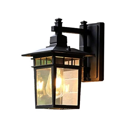 Imagen de Lámpara de pared para exteriores (metal y cristal, 1 bombilla E27, 60 W), color negro myGarden Aplique exterior, casquillo 42 W, aluminio, negro, diseñado jardines patios (C)
