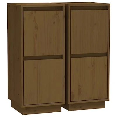 Imagen de vidaXL 2X Aparador Armario Auxiliar Alacena Mesa Consola Entrada Pasillo Vestíbulo Recibidor Mueble Madera Maciza de Pino Marrón Miel 31,5x34x75 cm