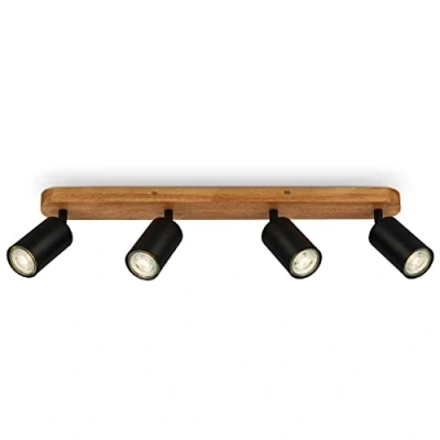 Imagen de BRILONER lamparas techo madera, 4x GU10, máx. 9W, retro, ajustable, lampara techo, focos led interior lámpara de pared vintage, dormitorio, 55x60x85 cm, madera negra