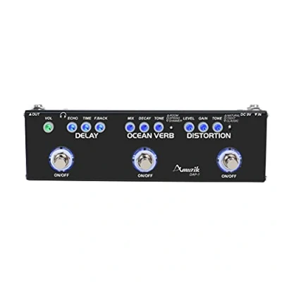 Imagen de Amuzik Multi Guitar Effect Pedal for Electric Combined Effects Delay Ocean Verb Distortion 3 In 1 Pedals True Bypass DAP
