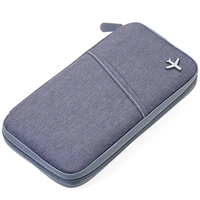 Imagen de TROIKA Safe Flight TRV20/GY Estuche para Documentos de Viaje (con Protector Pantalla Chips RFID), Cremallera, 12 Compartimentos Interiores, trabilla bolígrafo, poliéster, Gris/Naranja