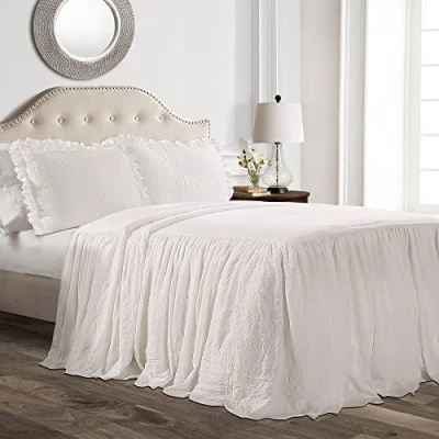 Imagen de Lush Decor Ruffle Skirt Bedspread Colcha de Falda con Volantes, Poliéster, Blanco, Matrimonio