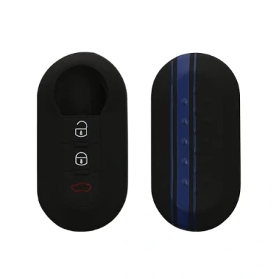Imagen de kwmobile Carcasa Compatible con Llavero de Fiat Lancia Llave Coche Plegable 3 Botones Funda para Mando Silicona Azul/Negro