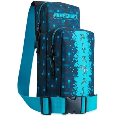 Imagen de Minecraft Bolso Bandolera con Correa Ajustable, Riñonera de Viaje para Niños (Azul)