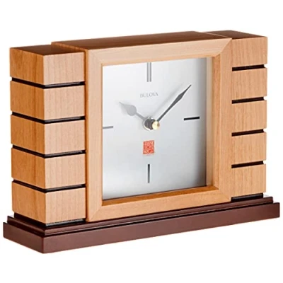 Imagen de Bulova B1659 Usonian II Frank Lloyd Wright Reloj de Mesa, Madera Dura, Acabado Natural con Base Tinte Nogal