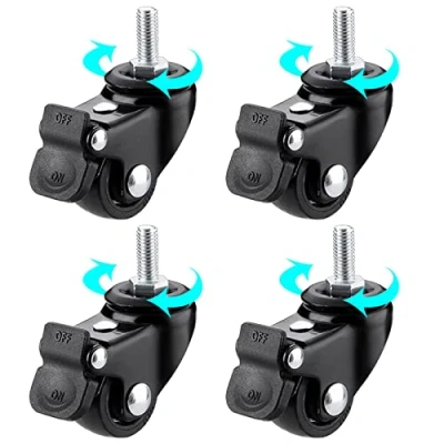 Imagen de YHBZ Ruedas Giratorias para Carrito 4 Piezas,Reemplazo de Muebles Alta Resistencia,con Freno bloqueable,Varilla Tornillo M6/M8/M10,Rueda pies Negra,M6 4brakes