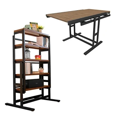 Imagen de BLUMIE Estanteria Convertible en Mesa Comedor (H125 x l78 P62 cm) Estilo Industrial Color Nogal