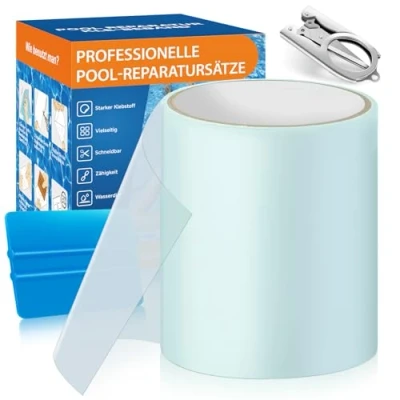 Imagen de AQhui Parches Piscina, Cinta Adhesiva para Piscinas 10cm x 250cm, PVC Flex Tape, Parche Reparación Lona de Kit Liner con Bajo Agua, y Castillos Inflables