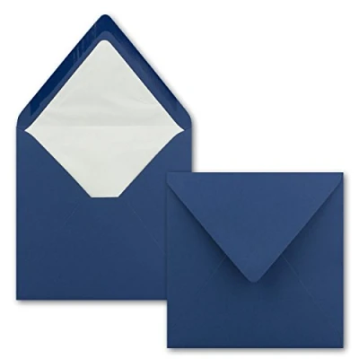 Imagen de 25 sobres cuadrados de 16 x cm, azul oscuro (azul), con forro seda blanco, sin ventana y adhesivo húmedo, para tarjetas invitación boda cumpleaños