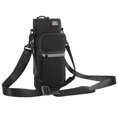 Imagen de Nuovoware Bolsillo de Botella Agua Portátil Neopreno, con Correa Hombro a Prueba Caída, Funda Impermeable 710ml Protectora para Viaje Negro