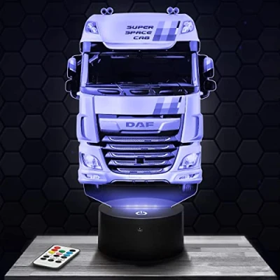 Imagen de lámpara de mesilla noche, luz nocturna táctil camión Truck LED ilusión 3D, idea regalo para niños y niñas, Navidad, noche o adultos. TOP