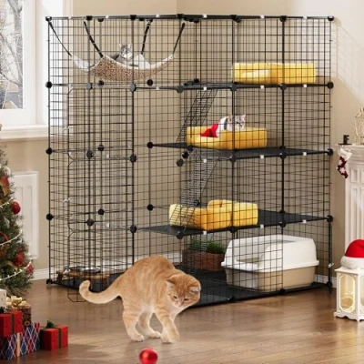 Imagen de YITAHOME Jaula Grande para Gatos de 4 Niveles, Recinto con Hamaca Extraíble, Perrera Interior/Exterior, Metal Valla Animales Pequeños 1 Gatos, 105 x 140 cm