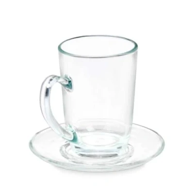 Imagen de Taza con Plato Transparente Vidrio 200 ml (6 Unidades)