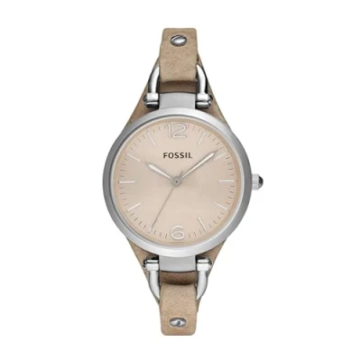 Imagen de Fossil Georgia Reloj para mujer, movimiento de cuarzo con correa acero o piel, Marrón claro y tono plata, 32MM