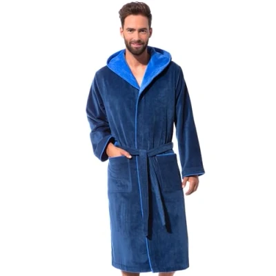Imagen de Morgenstern Albornoz Hombre Ducha con Capucha, Algodón Talla XL, Azul