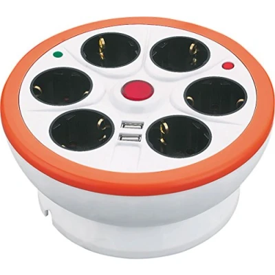 Imagen de Garza Power Base múltiple circular de 6 tomas Schuko + 2 conexiones USB , con interruptor y guardacable