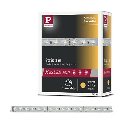 Imagen de Paulmann 70581 strip MaxLED 500 1 m 2700 K blanco cálido, LED sin recubrimiento 7 W tira de luz 550 lm cinta 72 24 V
