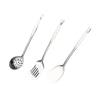 Imagen de PARENCE. Juego de 3 utensilios cocina acero/espátula completa/espátula ranurada/cuchara colador Herramientas cocina, conjunto