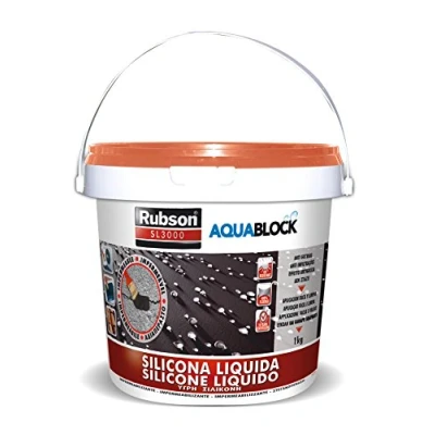 Imagen de Rubson Aquablock SL3000 silicona Líquida teja, impermeabilizante líquido para prevenir y reparar goteras humedades, elástica con tecnología Silicotec, 1 x kg