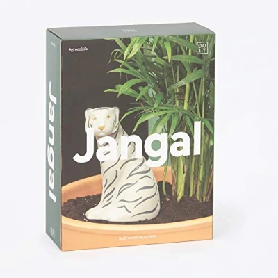 Imagen de Doiy Autorriego para Macetas Diseño con Forma de Tigre Fabricado Cerámica Dispensador Agua Plantas Ideal Vacaciones Maceta Color Blanco y Gris 7x16x18 cm