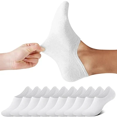 Imagen de FALARY Calcetines Mujer Hombre 10 Pares Cortos Invisibles tobillero Algodon Silicona Antideslizante Verano blanco 3538