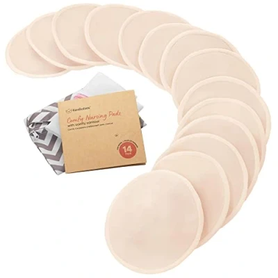 Imagen de Almohadillas de Lactancia bambú orgánico 14 Lavables + Bolsa Lavado Almohadilla para la Maternidad Cubrepezones Reutilizables (Bare Beige)
