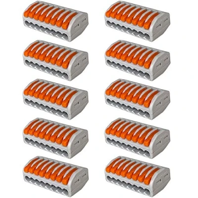 Imagen de Aiqeer 10 Piezas PCT 218 Palanca Tuerca Cable Conectores Set, 8 Puertos Conector de Conductor Compacto, Rápido Resorte Bloque Terminal