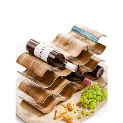 Imagen de Dreiklang be smart® Moderno diseño botellero 14 botellas de vino natural en madera nogal para amantes del vino, 43 x 37 15,7 cm independiente, elegante, decorativo medio y estrecho..