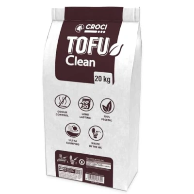 Imagen de Croci Arena Tofu Clean 45 l/20 kg para Gatos aglomerante, Biodegradable, se Lanza en el Inodoro, 100% Vegetal, antiolores de Larga duración, Formato cómodo