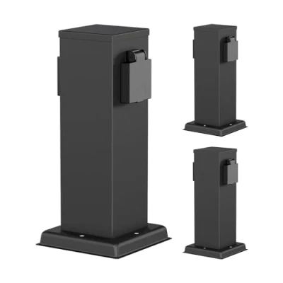 Imagen de ledscom.de 3 Tomas de jardín Columna Polly para Exteriores, IP44, 2 vías, Acero Inoxidable, Negro, Angular, 27 cm
