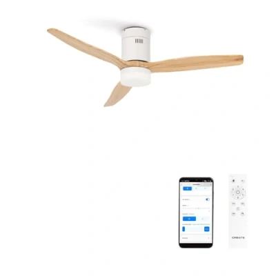 Imagen de CREATE / WINDCALM/Ventilador de techo con luz blanco madera oscura y mando 40W, Silencioso, Ø132 cm, 6 velocidades, 3 temperaturas luz, función verano invierno