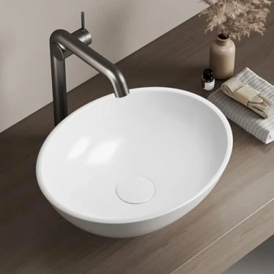 Imagen de EMKE Lavabo Oval 41.5x 33.5x 13 cm, de Cerámica para Baño y WC Invitados, Mini Pequeño, Blanco